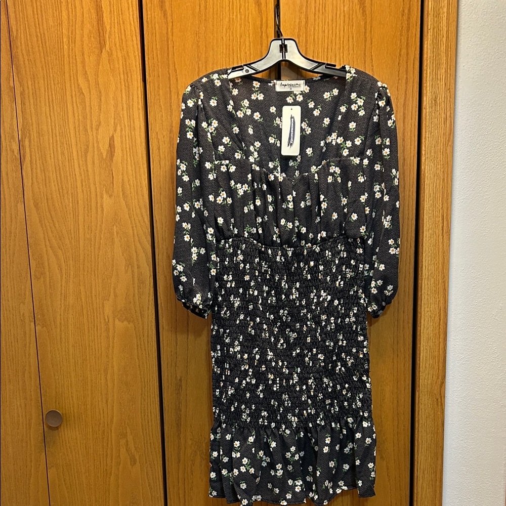 Impressions Black and White Floral  Dress